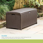Suncast 99 Gal Wicker Resin Deck Box, Storage Chest Bin - Image 5