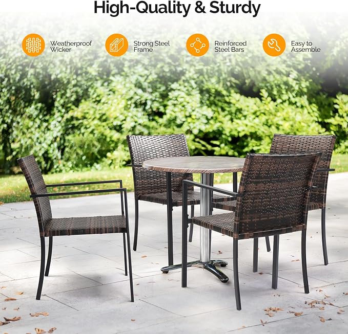 VINGLI Stackable Wicker Chairs Outdoor Dining Set of 4, All-Weather Patio Chairs - Image 4