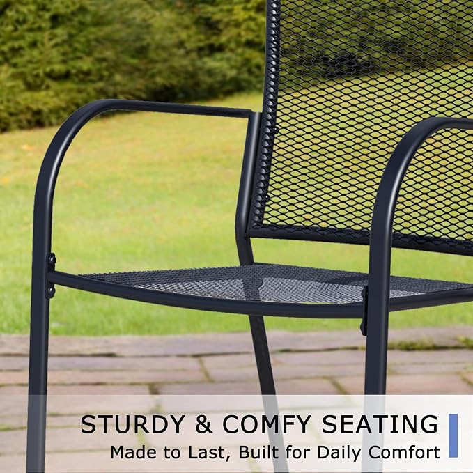 Outdoor Metal Patio Chairs Set of 6, Stackable Iron Mesh Dining Chairs - Image 6