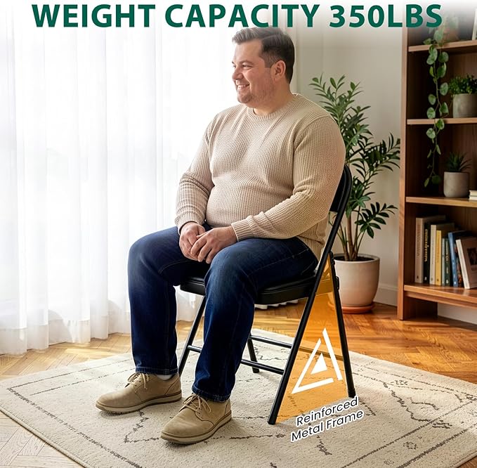 6 Pack Padded Folding Chairs, Portable Metal Foldable Chairs - Image 7