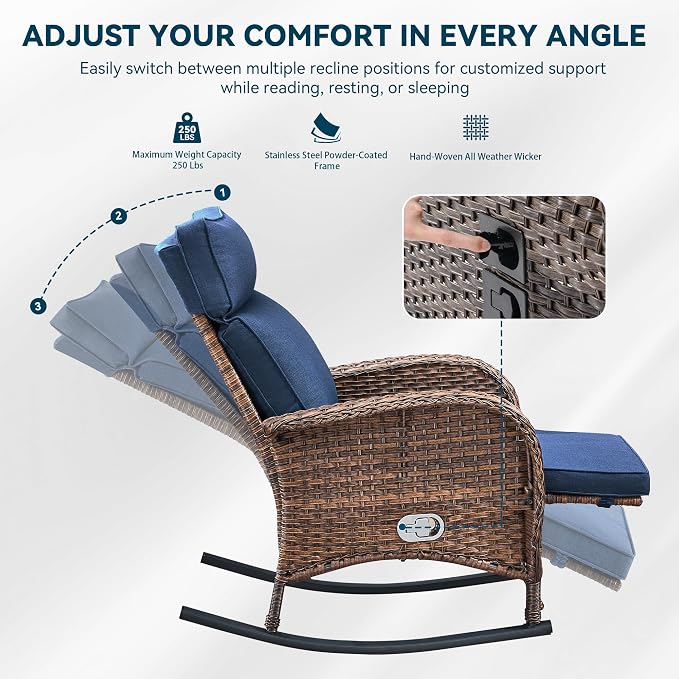 Zero Gravity Patio Rocking Wicker Recliner Chair - Image 6