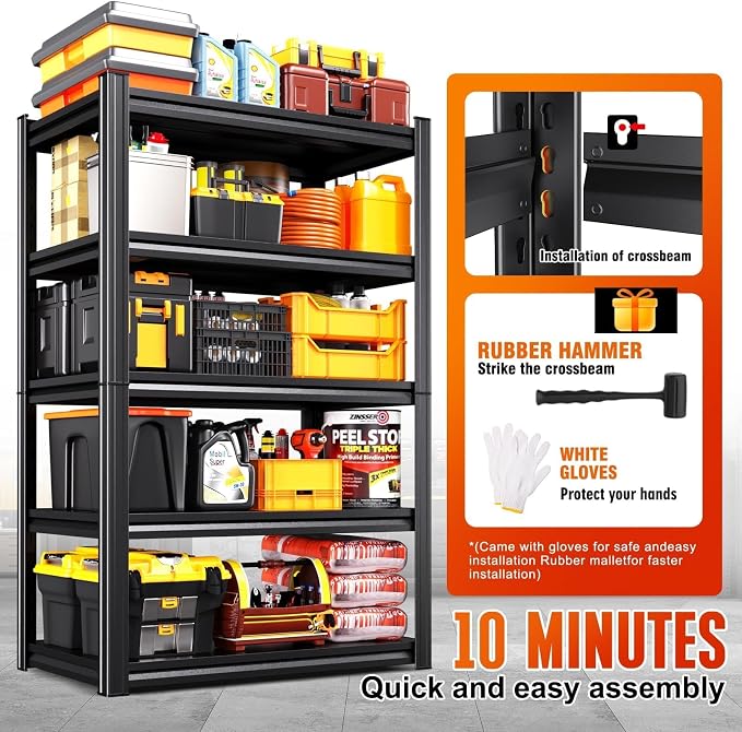 4-pack Storage Shelves, Adjustable Shelving Unit, 5T Metal Garage Shelving - Image 5