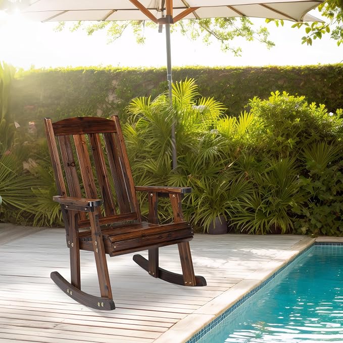 VINGLI Outdoor Rocking Chair, Heavy Duty 600 LBS Wooden Rocker, Rustic | High & - Image 2
