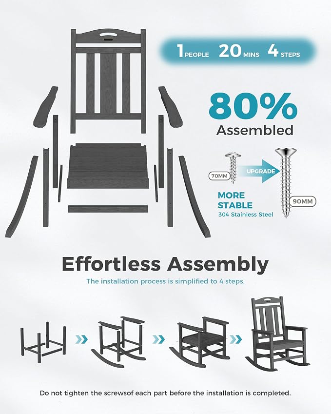 Oversized Outdoor Rocking Chairs Set of 8, 380lbs Heavy-Duty Large Patio Rocker - Image 9