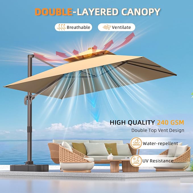 10' X 13' Outdoor Patio Umbrella Large Rectangle Cantilever Umbrella Heavy Duty - Image 4