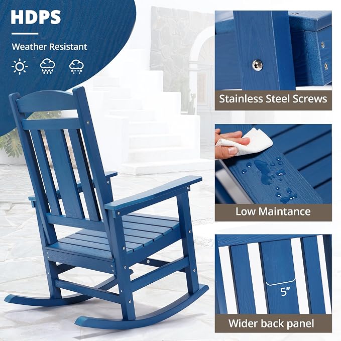 LUE BONA Outdoor Rocking Chairs Set, HDPS Poly Porch Rockers - Image 4