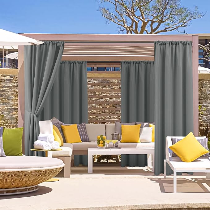 Outdoor Curtains for Patio Waterproof Rod Pocket 4 Pcs 54x95 Inch Grey | - Image 2