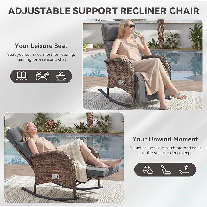 3 Pieces Zero Gravity Wicker Patio Rocking Recliner Chairs Set of 2 - Image 3
