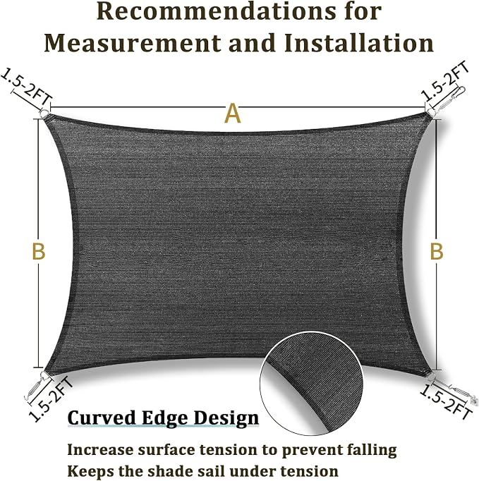 Shade&Beyond 6'x15' Sun Shade Sail Canopy Rectangle, UV Block Breathable Curved - Image 5