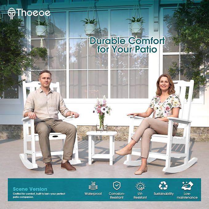 THOEOE Outdoor Rocking Chairs Set of 4, Oversized Patio Rocking Chair | HDPE - Image 3