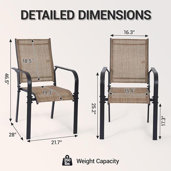 Patio Chairs Set of 8, Stackable Outdoor Dining Chairs, All Weather Breathable - Image 3