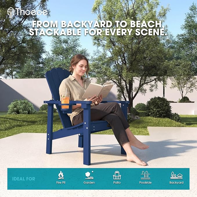 THOEOE Stackable Adirondack Chair Set of 2, HDPE Fire Pit Chairs Set of 2 | - Image 7