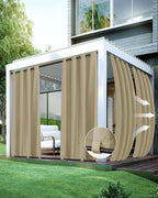 Windproof Outdoor Curtains for Patio Waterproof 4 Pcs 54x95 In Taupe | Grommet by HolidayIdeas
