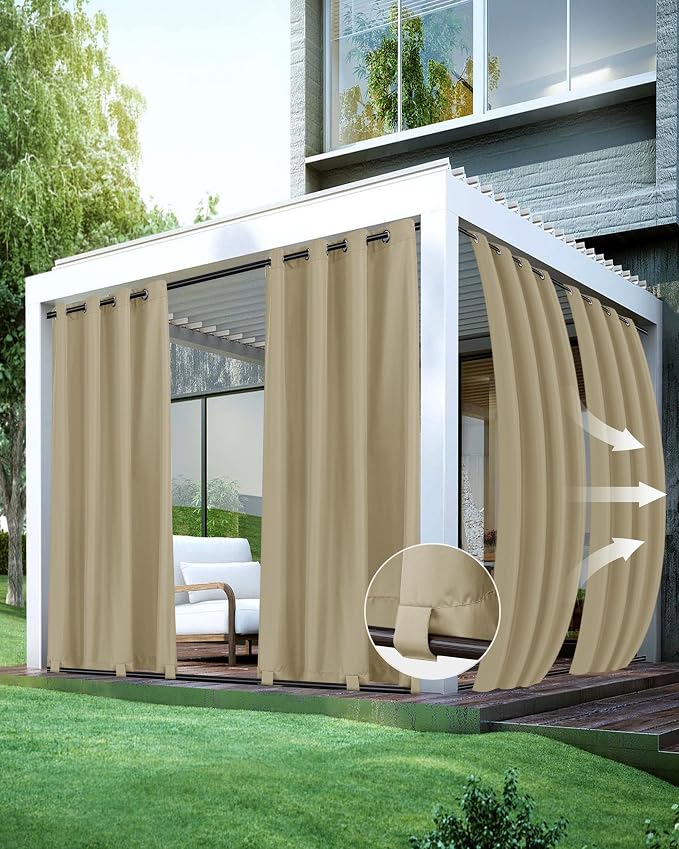 Windproof Outdoor Curtains for Patio Waterproof 4 Pcs 54x108 In Taupe | Grommet by HolidayIdeas