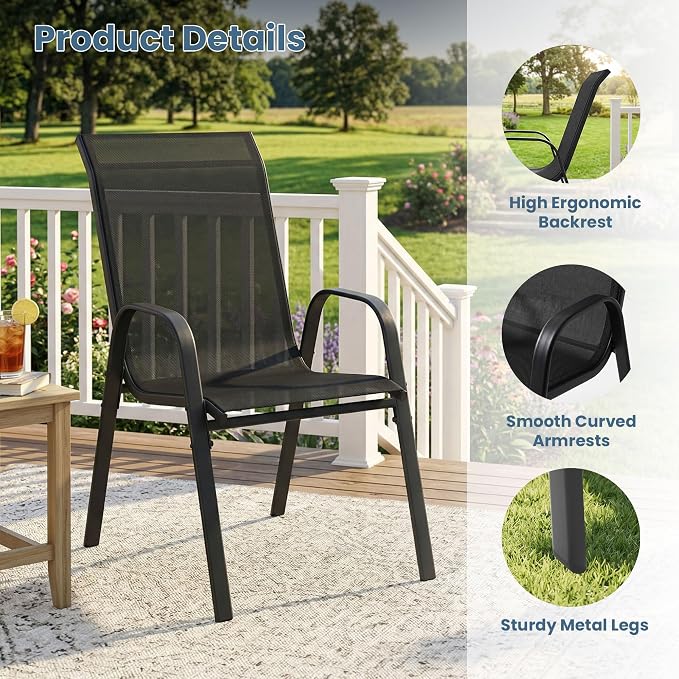 DIFY Patio Chairs Set of 2, Stackable Outdoor Dining Chairs Set - Image 4