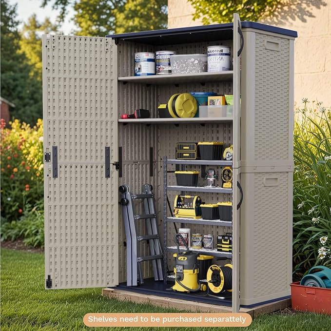 Patiowell 50 cu.ft Plastic Vertical Outdoor Storage Shed, Waterproof Resin - Image 3