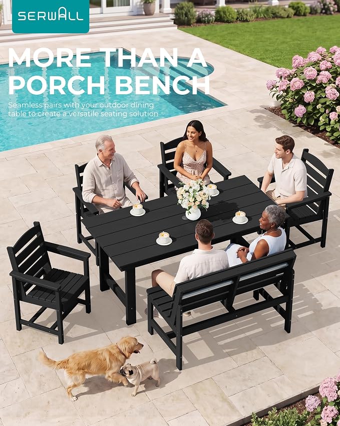 SERWALL Armless Outdoor Bench, All Weather HDPE Porch Bench, 1 Pack, Suitable - Image 7
