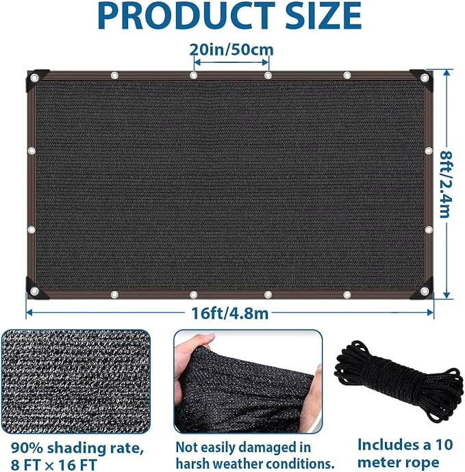 8 x 16 FT Shade Cloth -for Garden Plants, 90% Sunblock Shade Neting -for - Image 6
