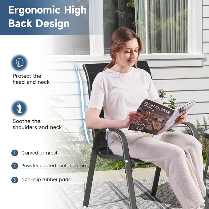 Amopatio Patio Chairs Set of 4, Outdoor Stackable Dining Chairs - Image 6