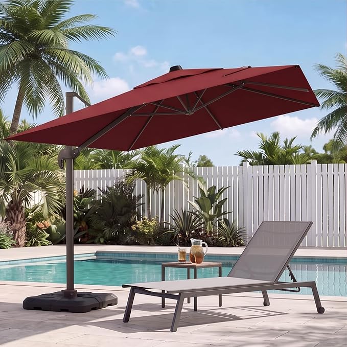 10x10 FT Patio Cantilever Umbrella, Rectangular Heavy Duty Offset Umbrella by VEGOND