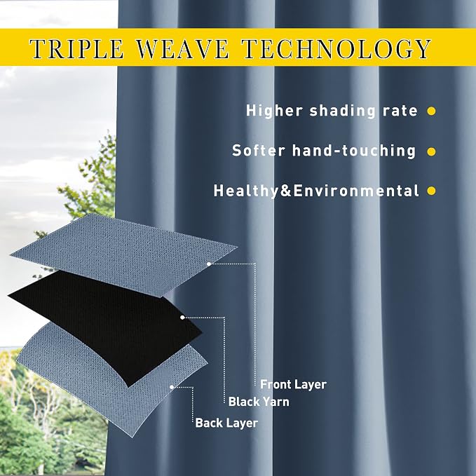 NICETOWN Weighted Curtains for Patio Waterproof W66xL84 Stone Blue 2 Panels | - Image 5