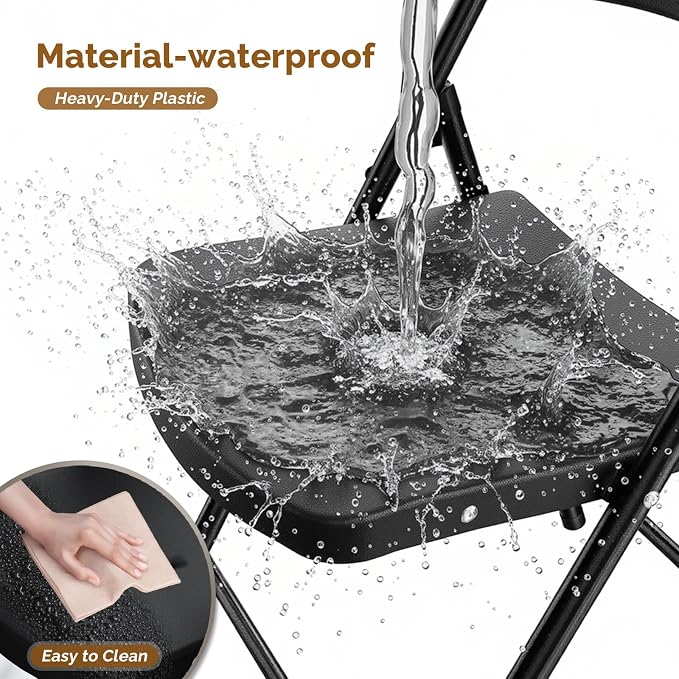 Bonnlo 4-Pack Black Plastic Folding Chairs, Portable Seat - Image 3