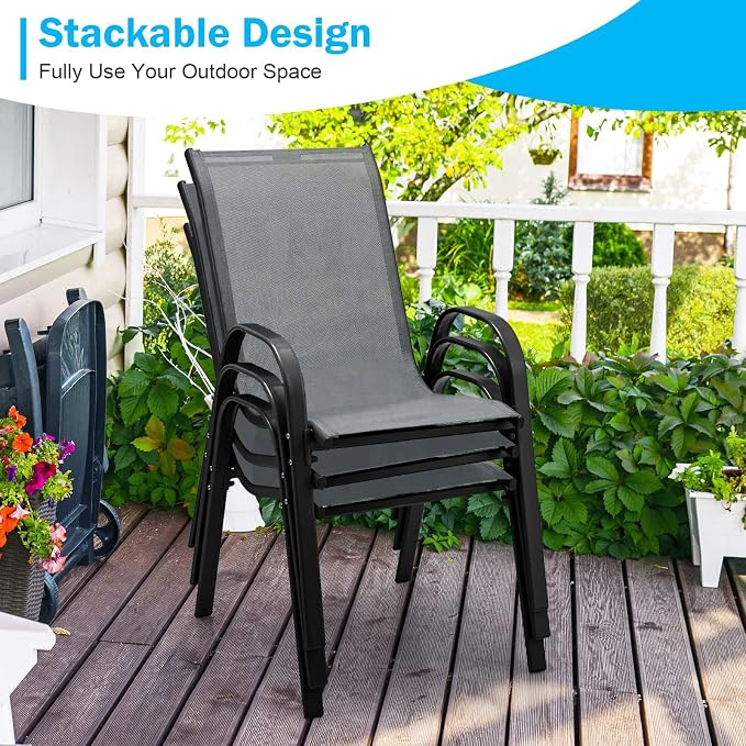 Tangkula Patio Dining Chairs Set of 2, Outdoor Stackable All Weather Heavy Duty - Image 4