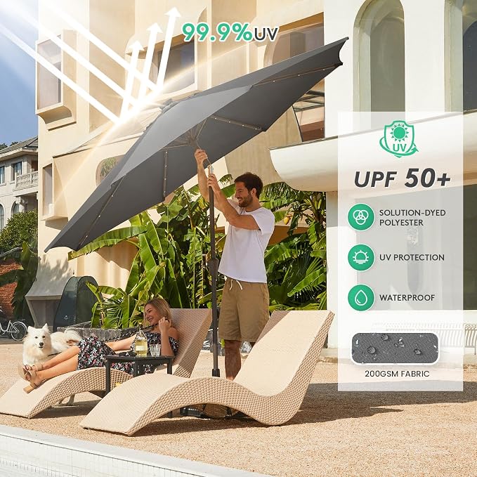 JEAREY 9' Patio Umbrella with Solar Lights, LED Umbrella, Tilt & Crank UV - Image 5