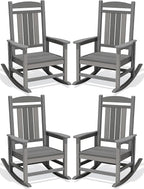 Oversized Outdoor Rocking Chairs Set of 4, Porch Rocker Unique Gray | by KINGYES