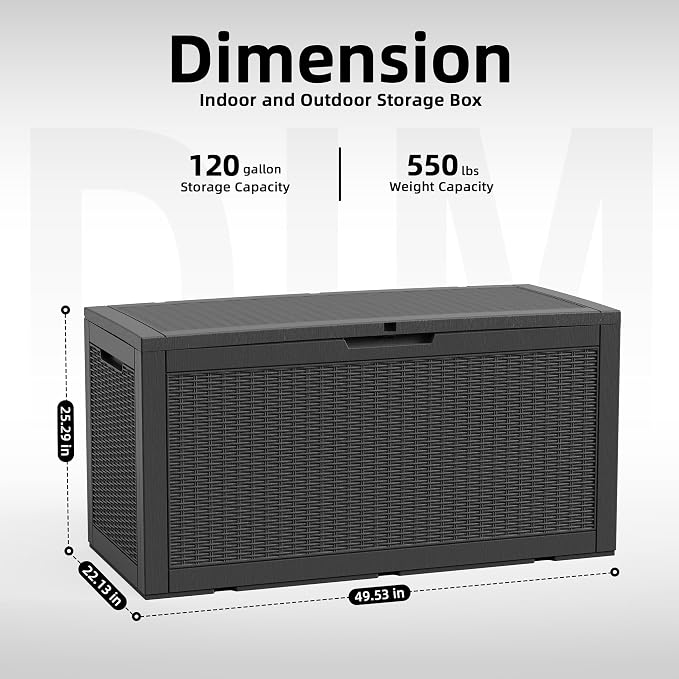 120 Gallon Waterproof Resin Outdoor Storage Box, Weatherproof Outdoor Bin - Image 5