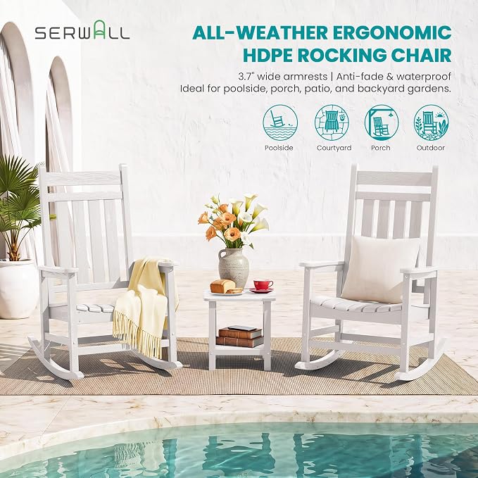 SERWALL Outdoor Rocking Chair Set of 2, Oversized Rocker - Image 5