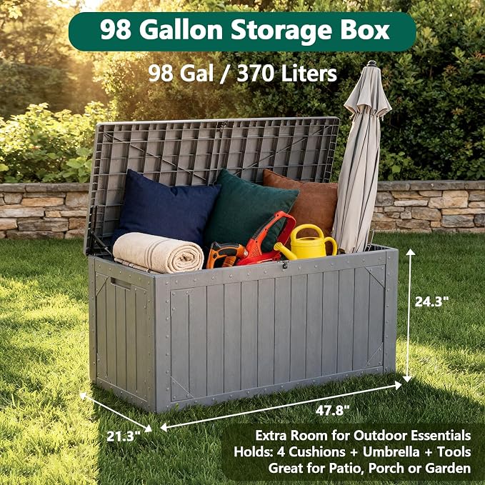 Outdoor Storage Box, 98 Gallon Deck Box, Outdoor Storage Bench, Waterproof - Image 5