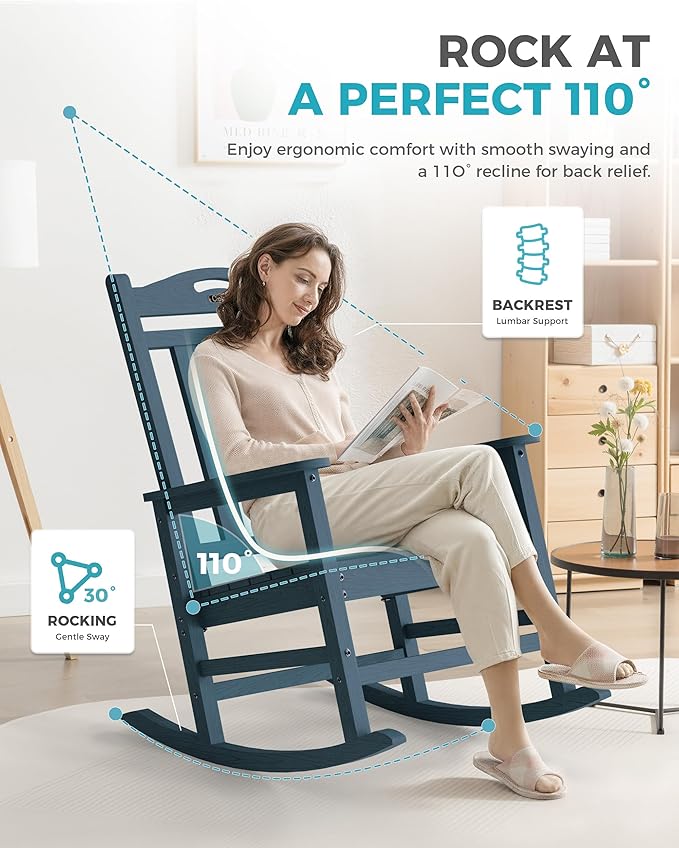 Oversized Outdoor Rocking Chairs Set of 2, 380lbs Heavy-Duty Large Patio Rocker - Image 6