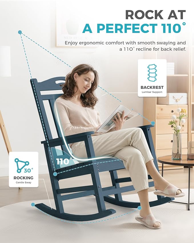 Oversized Outdoor Rocking Chairs Set of 4, 380lbs Heavy-Duty Large Patio Rocker - Image 5