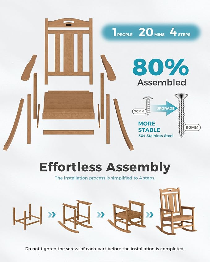 Oversized Outdoor Rocking Chairs Set of 3, 380lbs Heavy-Duty Large Patio Rocker - Image 9