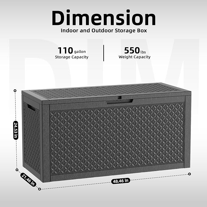 110 Gallon Waterproof Resin Outdoor Storage Box, Weatherproof Outdoor Bin - Image 5
