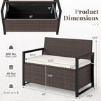 RELAX4LIFE Wicker Rattan Outdoor Storage Loveseat Bench Mix Brown Off White | - Image 3