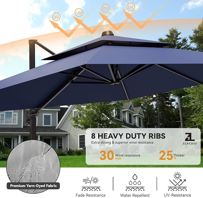 9x12FT Navy Blue Cantilever Outdoor Patio Umbrella - Image 4