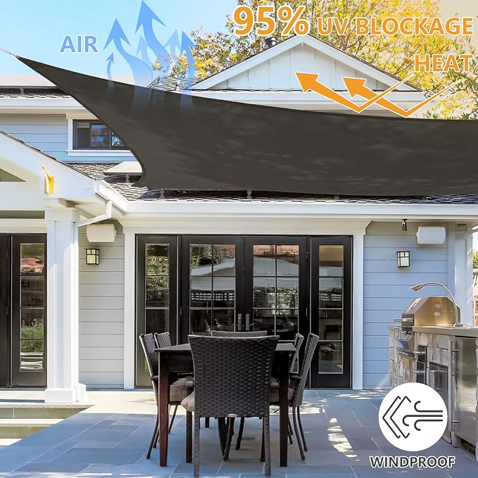8' x 10' Rectangle Sun Shade Sail, 185 GSM HDPE, Dark Grey | 95% UV block - Image 6