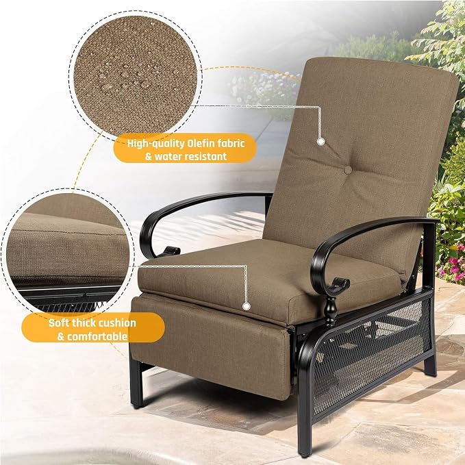 SUNCROWN Outdoor Recliner Chair Patio Adjustable Relaxing Chairs Outdoor Metal - Image 3