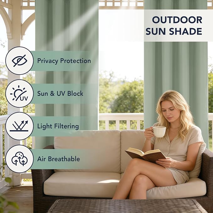 Outdoor Curtains for Patio Waterproof, 6 Drape Panels, Sun Shades | Privacy & - Image 3