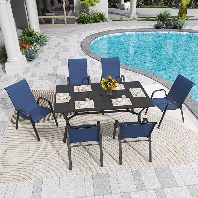Navy Patio Chairs Set of 6, Stackable Outdoor Dining Chairs - Image 3