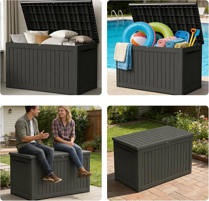 270 Gallon Outdoor Storage Box Resin Deck Box All Weather Waterproof Large - Image 7