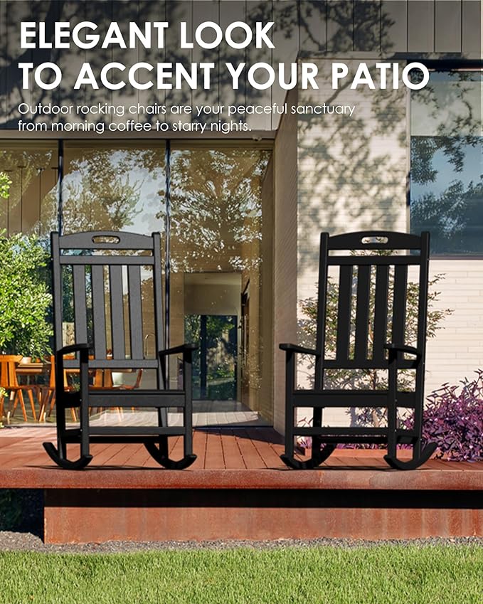 Outdoor Rocking Chair Set of 2, High Back Plastic Patio Rocking Chairs - Image 6
