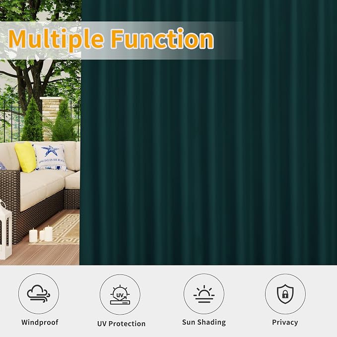 Easy-Going Outdoor Patio Curtains 2 Panels, 110x108 inch, Teal | Privacy - Image 5