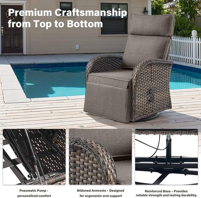Dual-Adjust Swivel Outdoor Recliner Chair Set of 3 - Image 6