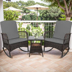 3 pcs Rocking Bistro Set Conversation Chairs PE Wicker Outdoor Rocking Chairs & - Image 7