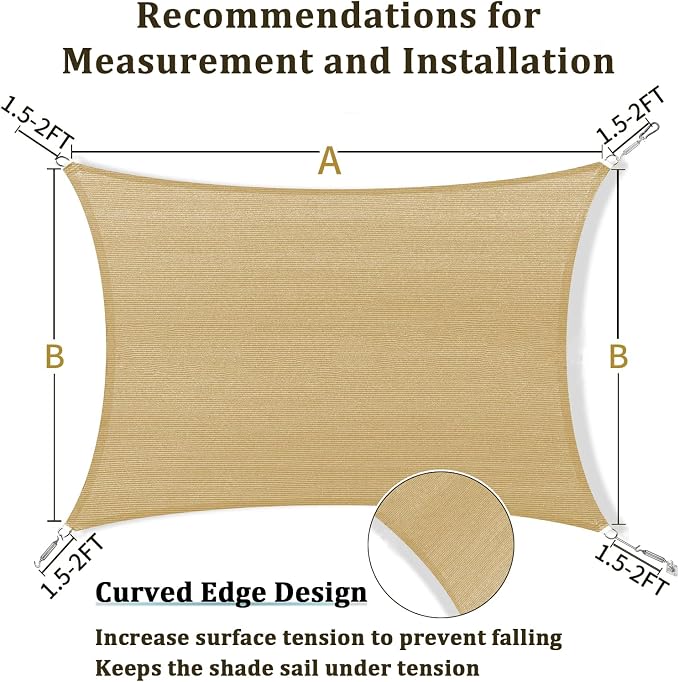 Shade&Beyond 9'x10' Sun Shade Sail Canopy Rectangle, UV Block Breathable Curved - Image 5