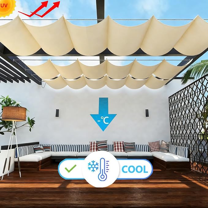 Retractable Wave Sun Shade Sail Waterproof 8' x 8' Sun Shade - Image 2
