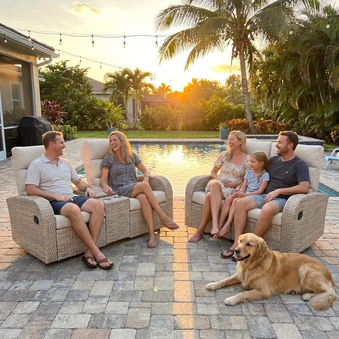 Oversized 2 Pieces Wicker Outdoor Recliner Loveseat - Image 3
